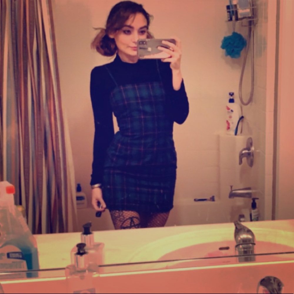 Black watch plaid mini dress
